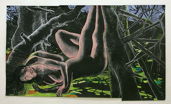 Roland Sohier - Sleeping Beauty #2 - 77x135cm Pastel en houtskool op zwart papier