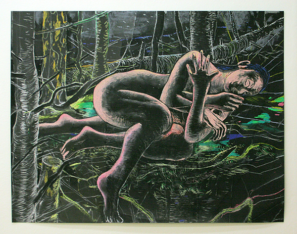 Roland Sohier - Sleeping Beauty #7 - 80x102cm Pastel en houtskool op zwart papier
