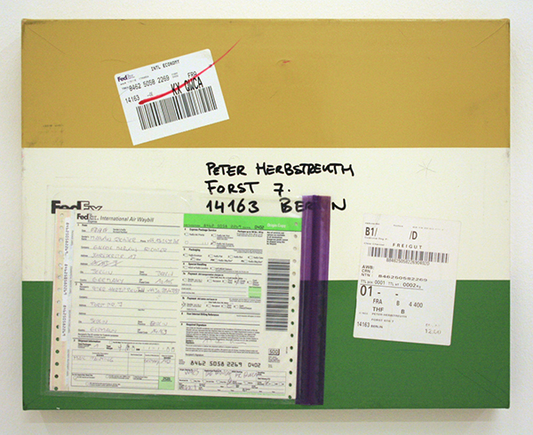 Ronald de Bloeme - Arrived too late, Show is Over - Postzegels, postzegels, etiketten, stift, pen en lak op katoen (detail)