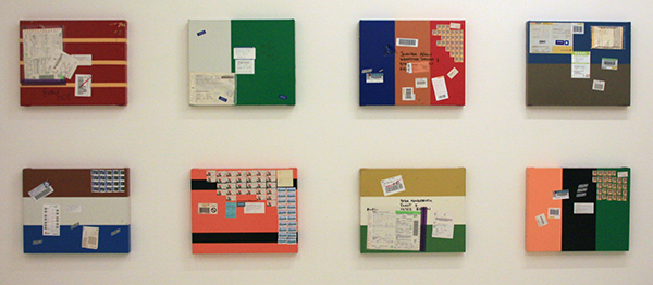 Ronald de Bloeme - Arrived too late, Show is Over - Postzegels, postzegels, etiketten, stift, pen en lak op katoen