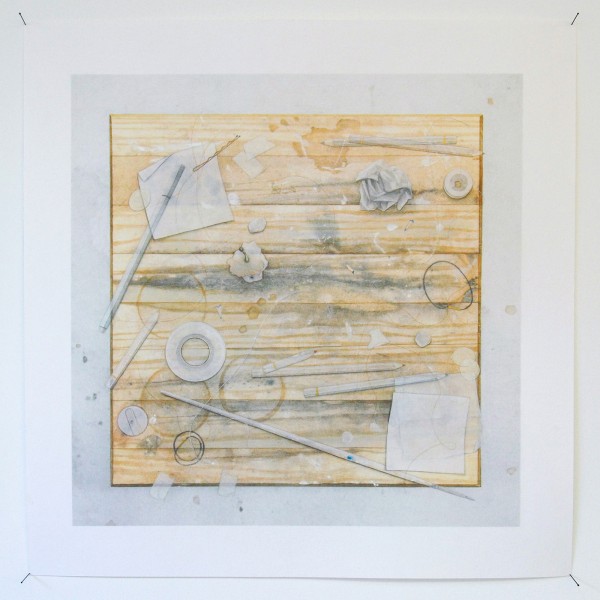 Rosa Everts - Zonder Titel - 41x41cm Potlood, acrylverf op fotoprint op papier