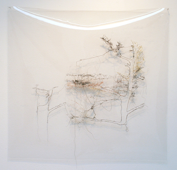 Saminte Ekeland - Across the Hill - 72x74cm Borduursel met polyesther, acryl, nylon en zilvergaren