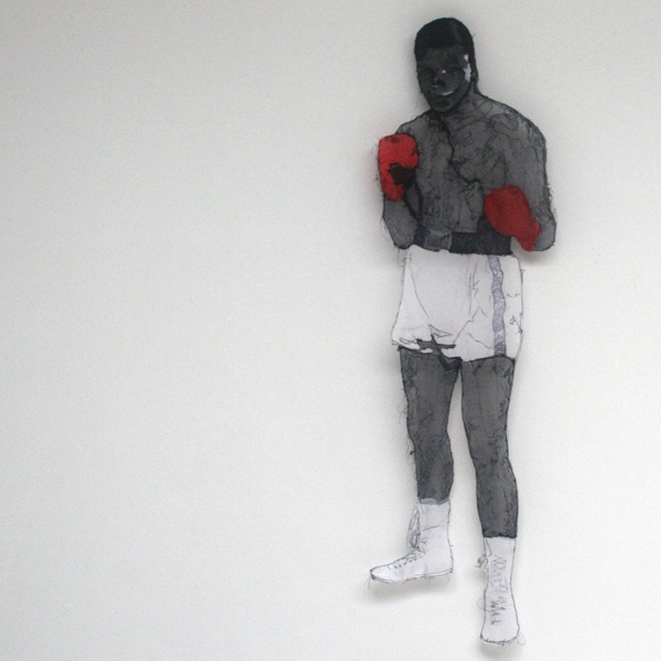 Saminte Ekeland - I AM THE GREATEST, 333! - 115x32cm Acrylverf, garen, plastic en panty's Saminte Ekeland - I AM THE GREATEST, 333! - 115x32cm Acrylverf, garen, plastic en panty's