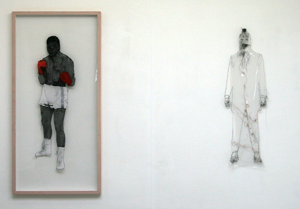 Saminte Ekeland - I am the greatest 333 - 158x75cm & Ich ich - 120x39cm Borduursel met polyesther, acryl, nylon, garen en panty's.
