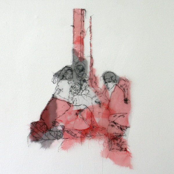 Saminte Ekeland - Norges Utoya - 63x88cm Borduursel met polyesther, acryl, nylon, Crepes Georgette en garen (detail)