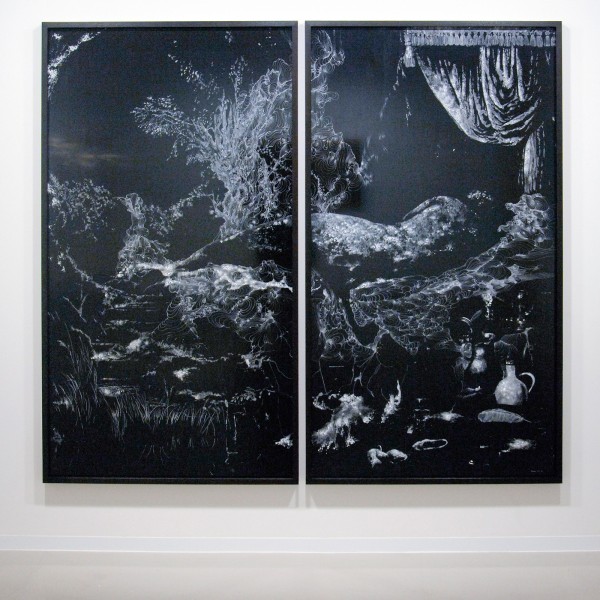 Sebastiaan Bremer - Waterfall - 193x211cm Tweeluik met beschilderde gelatine zilver print en mixed media