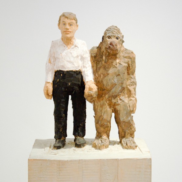 Stephan Balkenhol - Man With Gorilla - 159x35cm Wawa hout, 1997
