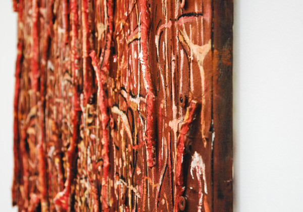 Theo Kuijpers - Trees and Tracks - Olieverf en collage op doek (detail)