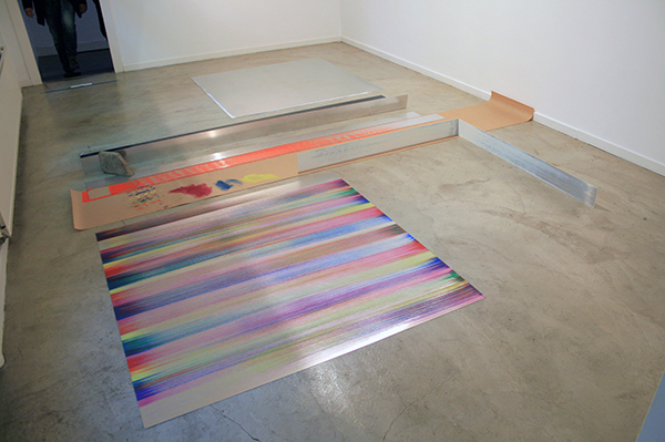 Ton Boelhouwer - Vloeren en Wanden 1 - 13x443x351cm Olieverf op aluminium en papier en stuk stoeptegel