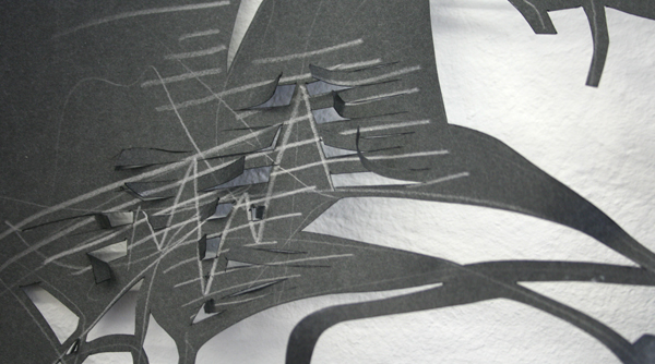 Ulrike Rehm - Explosie - 220x150cm Zwart papier (detail) Ulrike Rehm - Explosie - 220x150cm Zwart papier (detail)