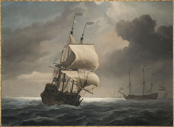Willem van de Velde - Schilderij met voorstelling van twee driemasters - 54x74cm Olieverf op doek