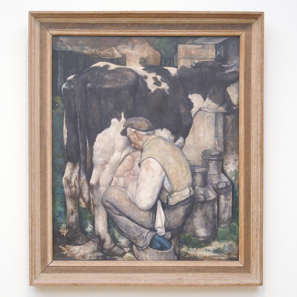 Willem van den Berg - Melkende Boer - 77x63cm Olieverf op paneel, verworven in 1943