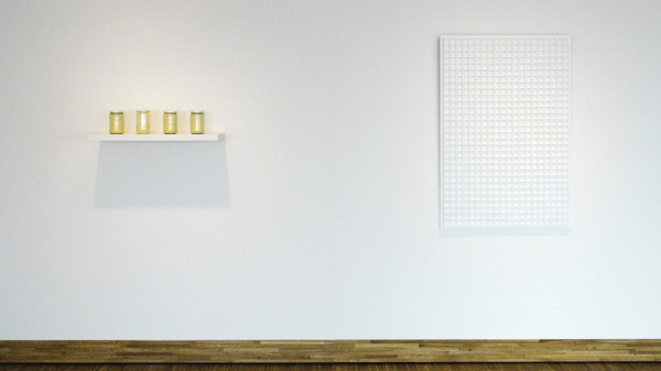 Wolfgang Laib - Blutenstaub von Kiefern - Stuifmeel van de grove den & Jan Schoonhoven - Relief 70-38 - Papiermache en witte latex