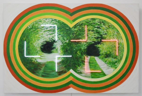 Woody van Amen - Cross-Fire - Olieverf op doek en neon