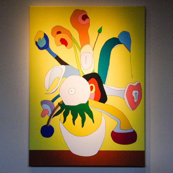 Wouter van Riessen - Vijftien zonnebloemen in een vaas VII - 76x55cm Acrylverf op linnen